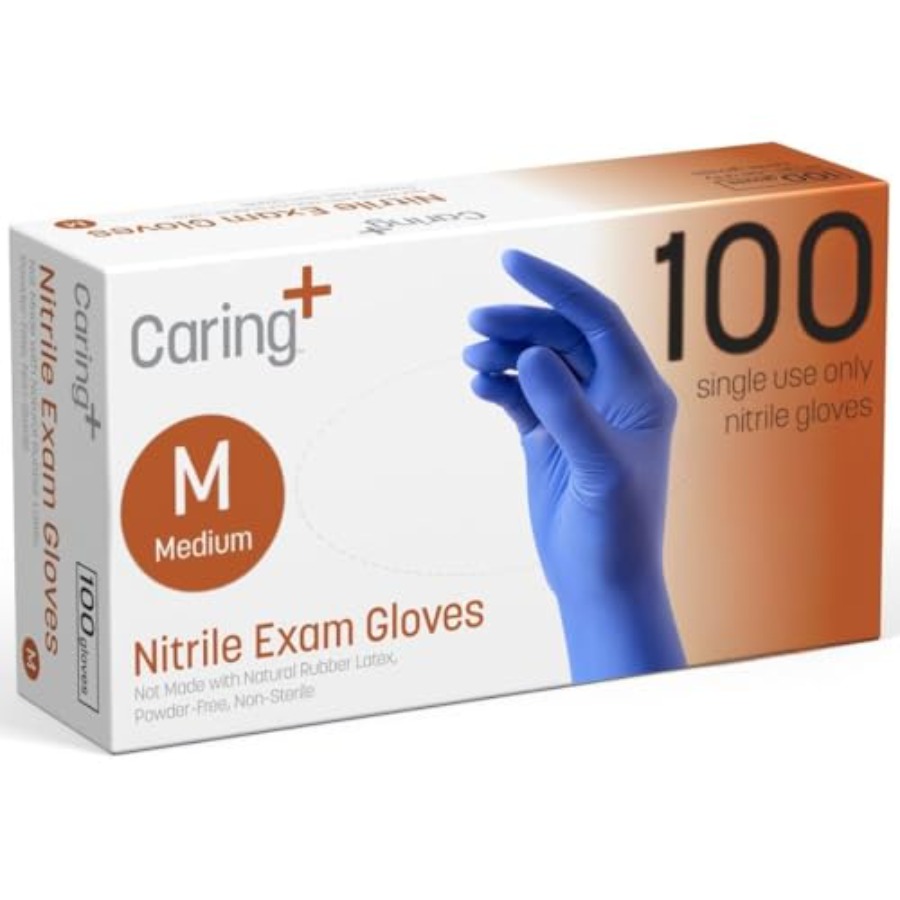 Exam Glove Nitrile - Caring Nitrile Exam Gloves, Blue, Powder-Free,
