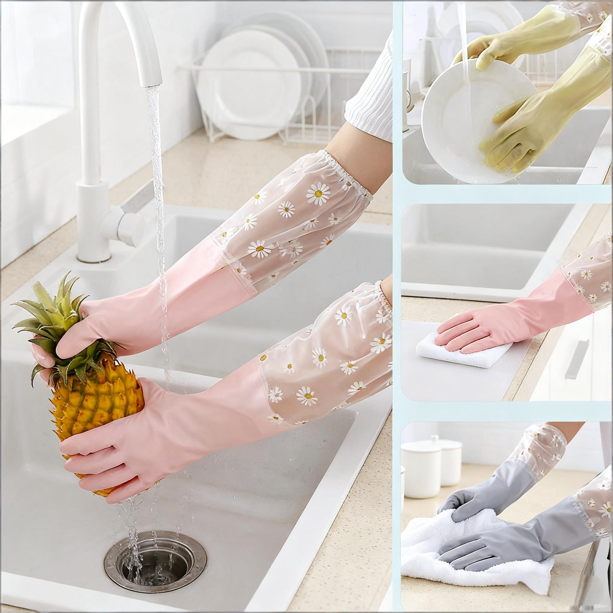 1 Pair Rubber Gloves Long Slee – Dish Glove Rubber Bewertung und Preis