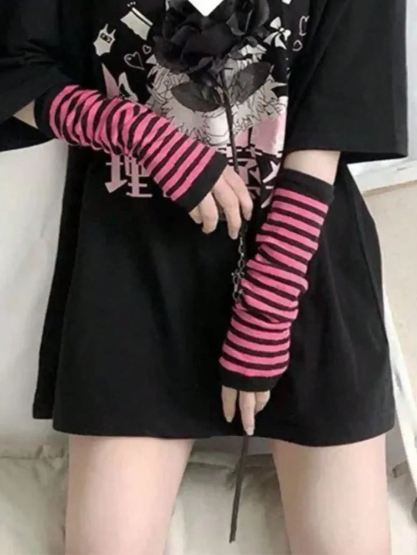 1 Pair Y2K Punk Striped Knitte – Fingerless Glove Knit Bewertung und Preis