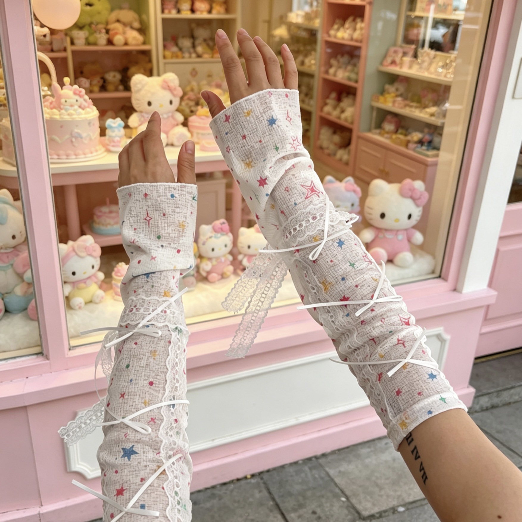 Kawaii Star Print Lace Arm Sle – Fingerless Glove Knit Bewertung und Preis