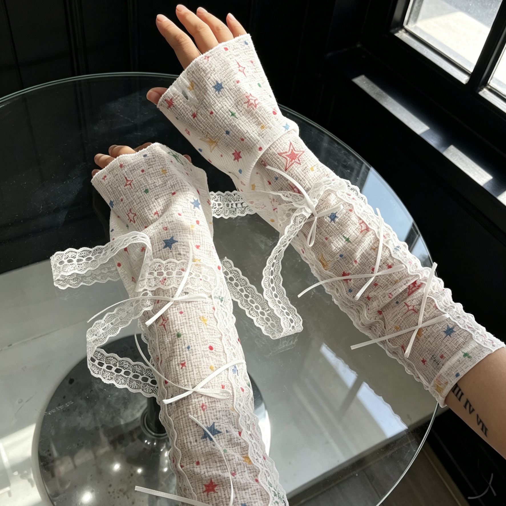 Kawaii Star Print Lace Arm Sle – Fingerless Glove Knit Bewertung und Preis